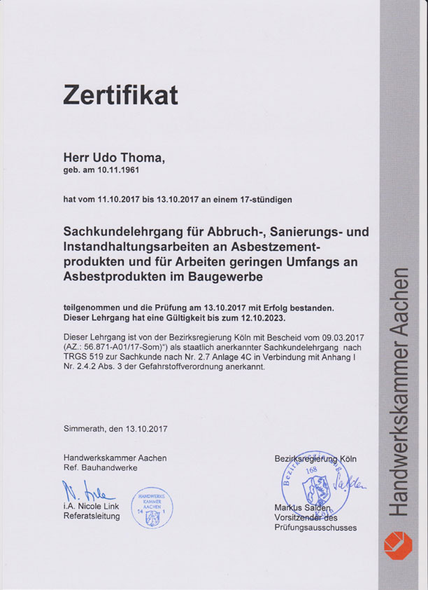 Astbestbescheinigung